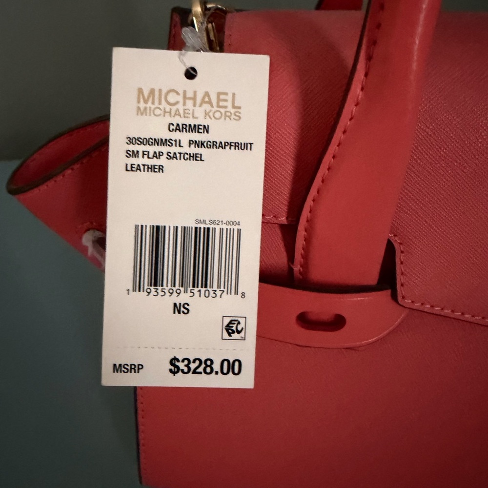 Michael Kors Coral Saffiano Leather Satchel with Gold MK Emblem - Picture 6 of 6